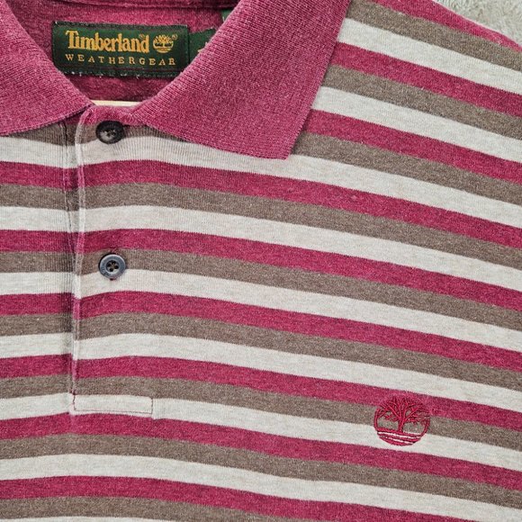 Vintage Timberland Red Striped T Shirt Weathergear Polo Mens Size L Short Sleeve - Picture 5 of 10